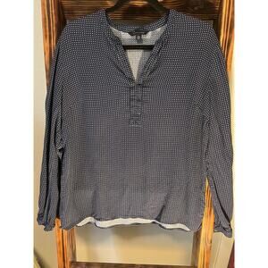 Tommy Hilfiger Women's Size XL Long Sleeve Navy Blue Green Polka Dot Blouse
